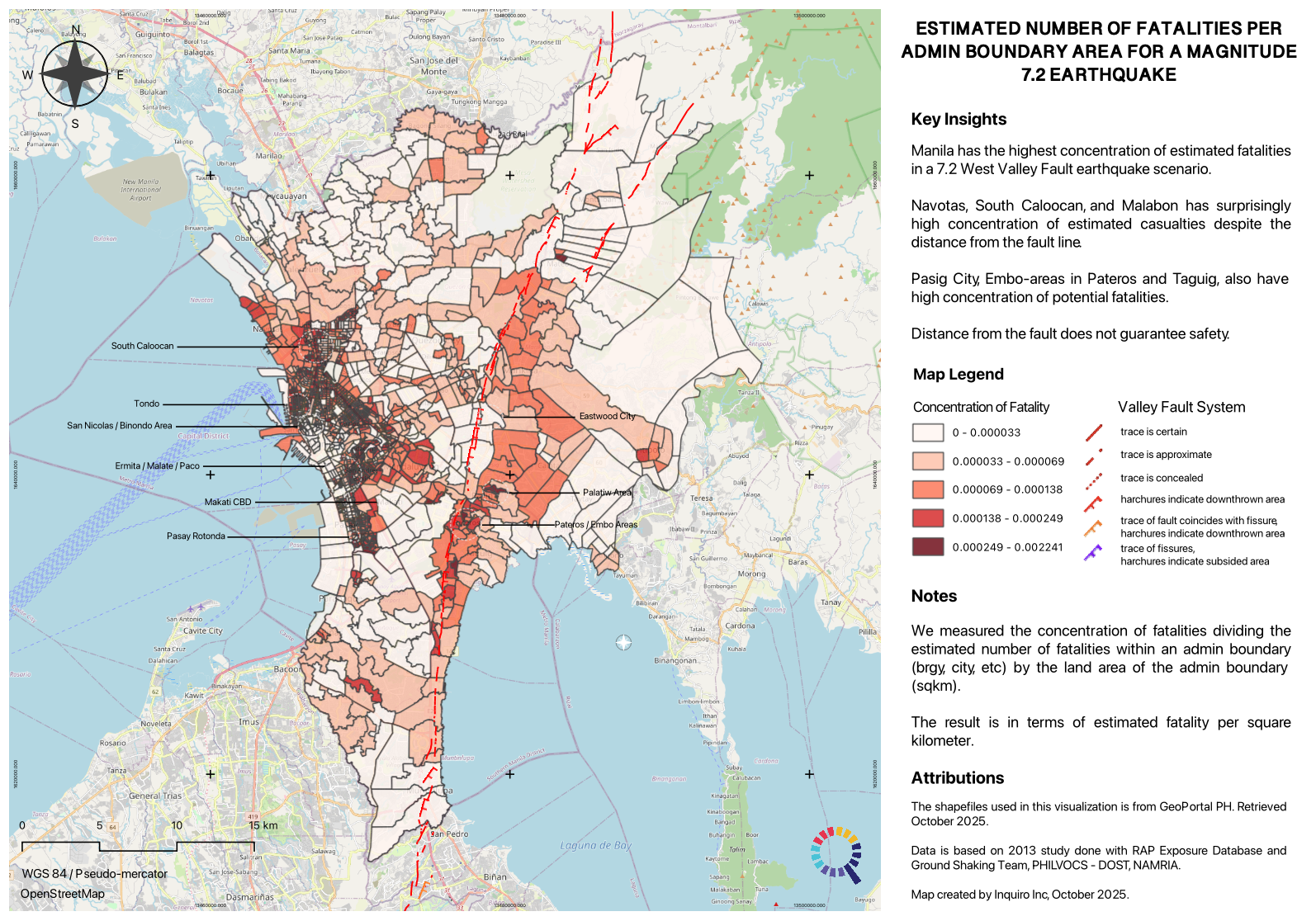 estimated number of fatalities per admin boundary area for a Big One scenario.